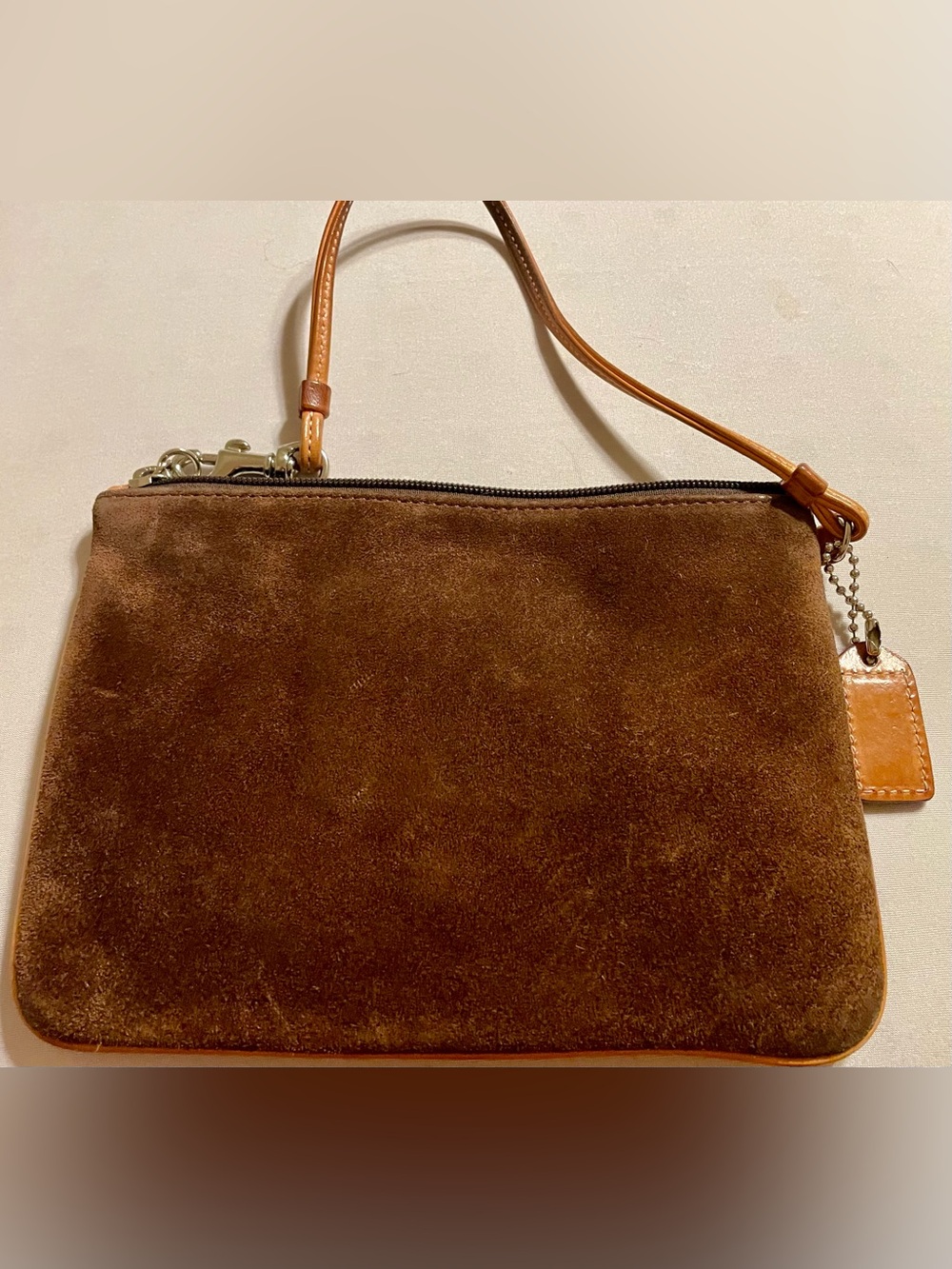 Vintage Coach Brown Suede Wristlet with Tan Leather Trim - Picture 5 of 5